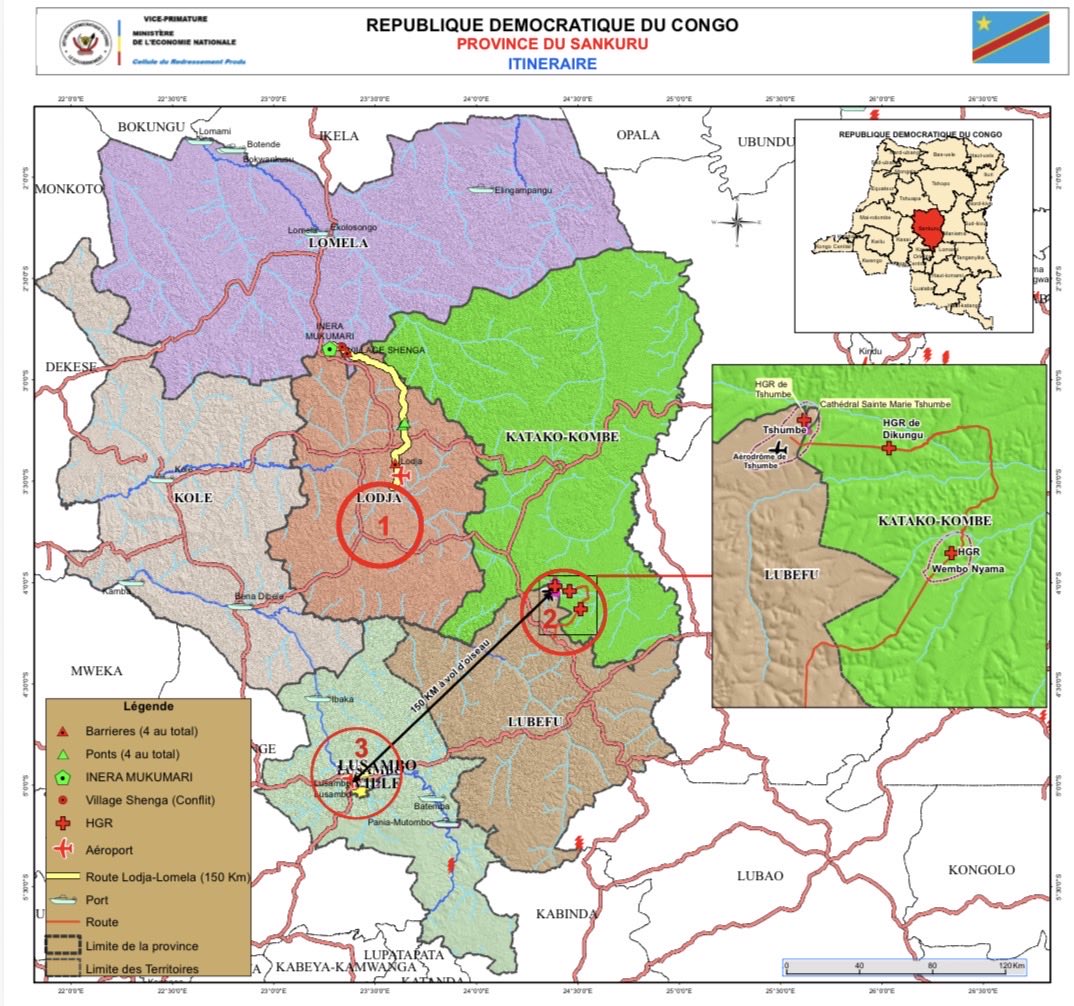 DMukokoSamba's tweet photo. Pour mieux intégrer le #Sankuru et la #Tshuapa au tissu économique national, j’effectue une mission de terrain visant à identifier les principaux obstacles à la production et à préparer des actions concrètes de désenclavement et de relance économique.
À #Lodja, où je suis arrivé ce dimanche 14 juin 2026, j’ai pu constater de près plusieurs points de rupture qui alourdissent les coûts de production, perturbent les circuits d’approvisionnement et contribuent à la hausse des prix des biens de première nécessité.
Notre ambition est claire : lever les contraintes structurelles qui freinent le développement de ces provinces afin de renforcer leur contribution à la croissance nationale et d’améliorer les conditions de vie de nos populations.