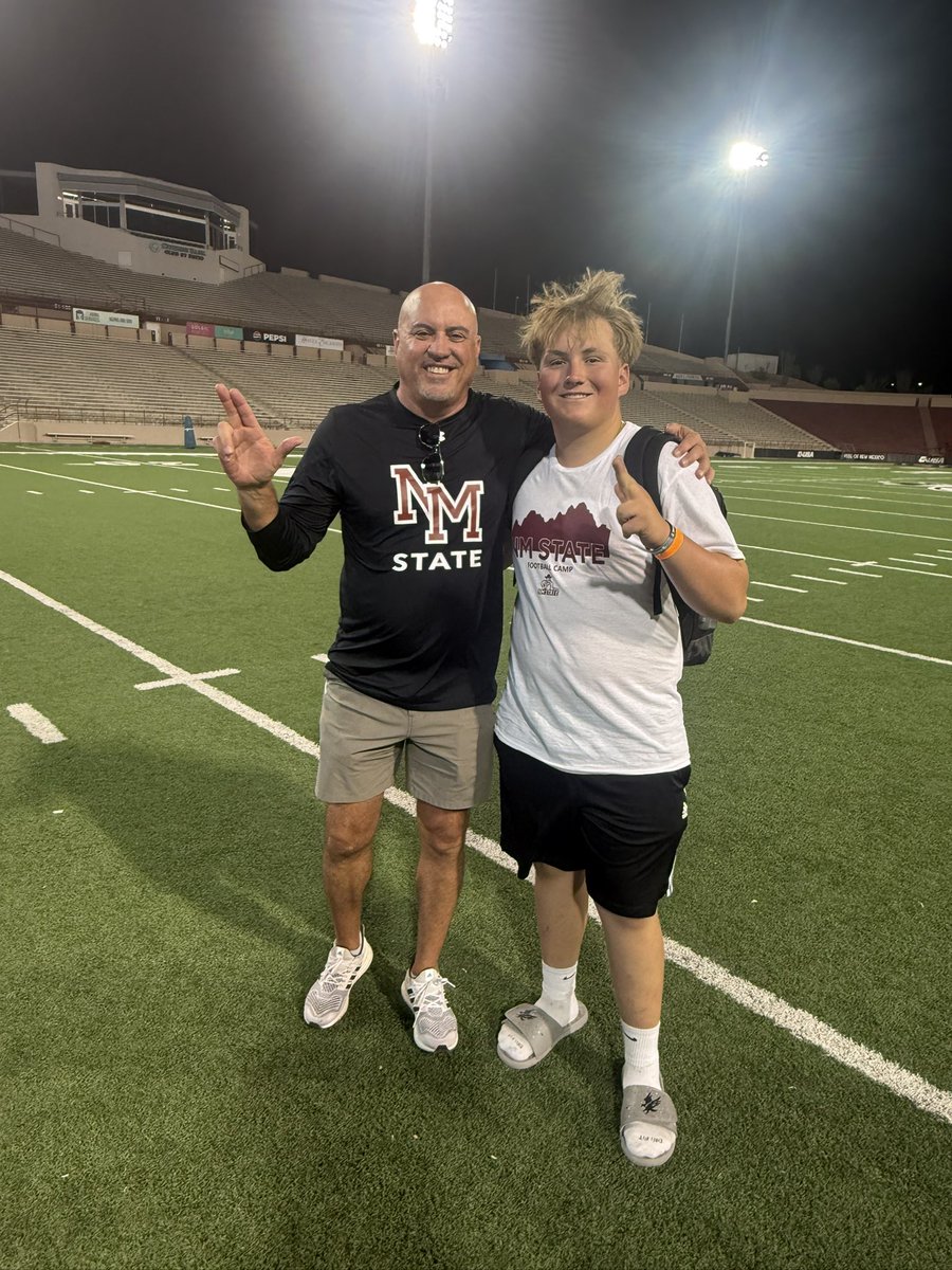 ElijahBickel's tweet photo. Thank you to @NMStateFootball and @mikeymarquardt for putting on the 2026 prospect camp. Had a great time competing.  Charted 5/6 long snaps with in the .75-.8 range. @CoachWallin @Coach_TSanchez @coach_hoferFB @Valdez5Island @CoachSitdikov @PrepRedzoneNM https://t.co/qcbKYT7lxt