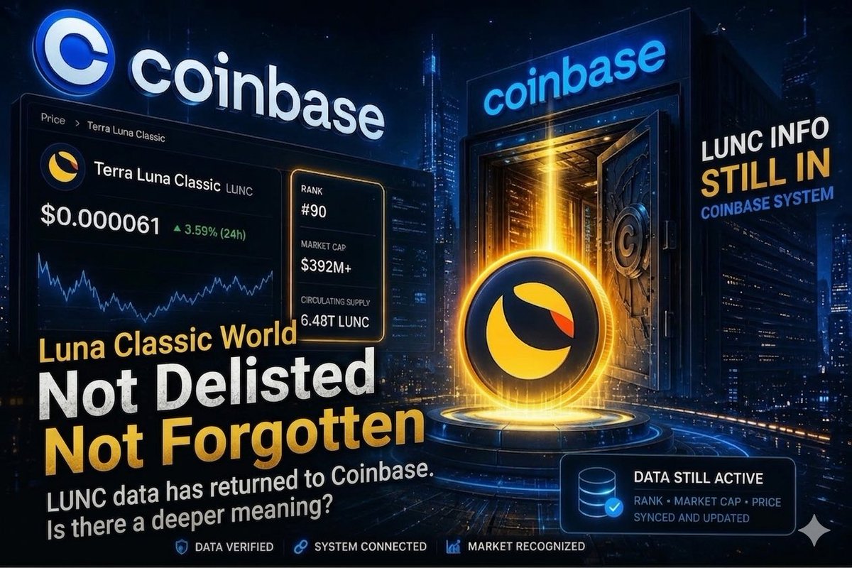 LunaClassWorld's tweet photo. Will Terra Luna Classic ($LUNC) soon be listed on @Coinbase? 👀
Currently, $LUNC isn't available there, but the community keeps growing 📈
A listing could bring new liquidity and attention 🔥🚀🌕

What do you think—is $LUNC coming to Coinbase? 🤔
#LUNC #Crypto #Coinbase #Altcoins https://t.co/EAhtv2G2wz