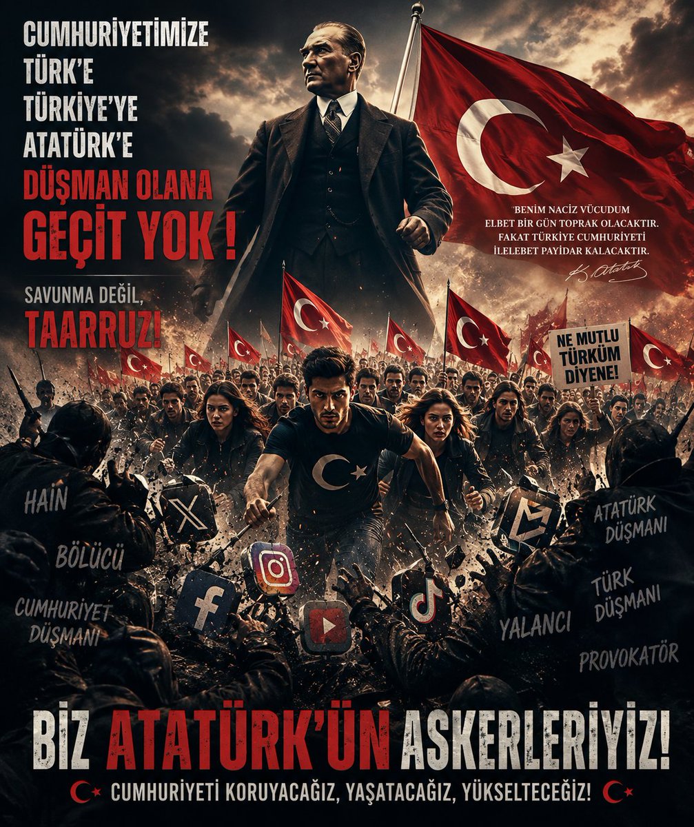 alanyases's tweet photo. Bugünlerde sosyal medyada Cumhuriyet ,TÜRK ,TÜRKİYE ve ATATÜRK düşmanları çoğaldı
Bunlara karşı Savunma değil TAARRUZ yapınız https://t.co/4t5msRkmqZ