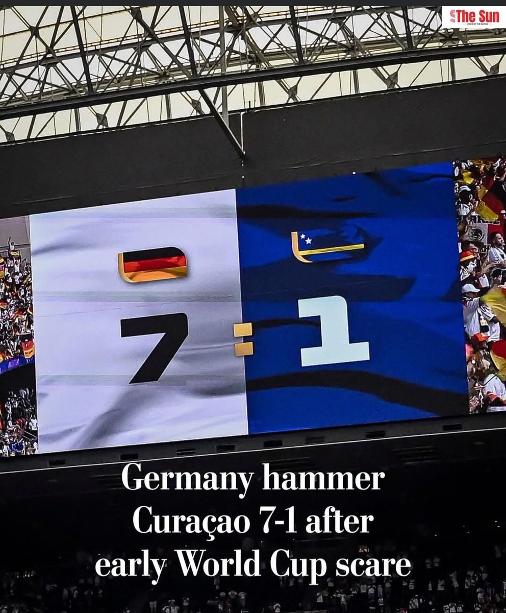 NiajaUpdate's tweet photo. Germany defeated Curaçao 7-1 in their World Cup opener, despite an early scare.

Curaçao scored their first-ever World Cup goal, but Germany quickly regained control and secured a dominant victory. #WorldCup2026 https://t.co/sQFZ8VMjg1