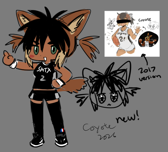lapithai's tweet photo. I decided to redesign my Coyote gijinka from 2017. Now she's a proper kemomimi! #spurs 🏀 https://t.co/HVmaj1JVOw