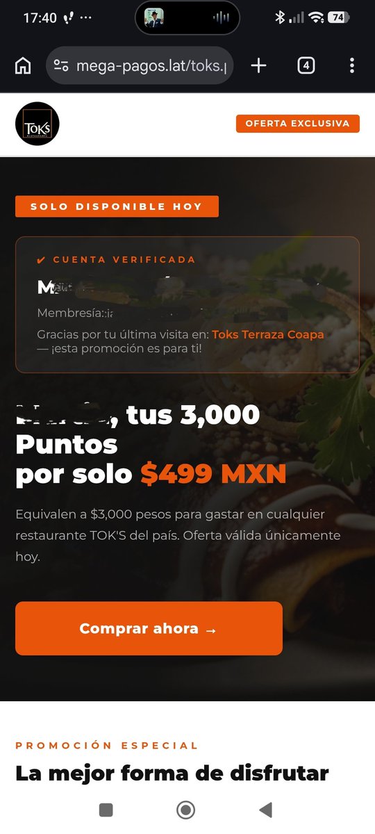 FixMje's tweet photo. @ToksMx recibí esta supuesta oferta después de desayunar en Toks terraza Coapa, pero al parecer se trata de un fraude, ya que trata de hacer un cobro en @liverpoolmexico . El no. de membresía era el mío de la aplicación a comer club, eso me sorprendió. El mensaje me llegó por SMS https://t.co/9V6ph2csbK