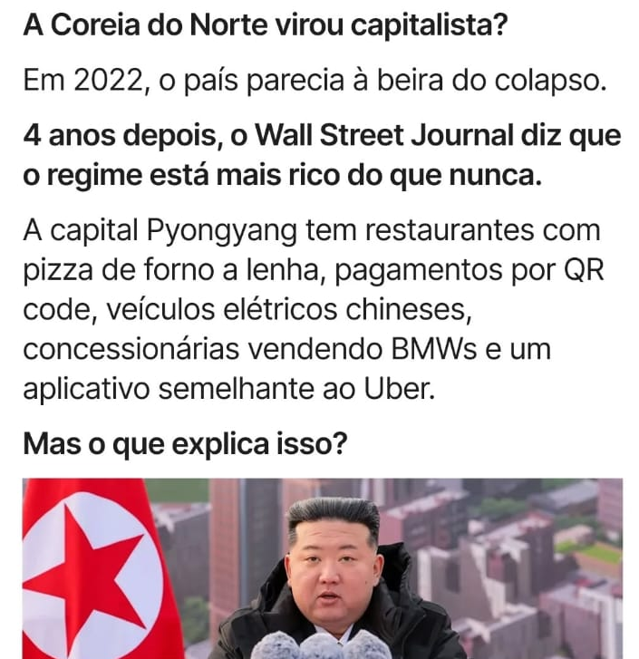ComunistaOpres4's tweet photo. Quando a 🇨🇳China prosperou graças ao SOCIALISMO, a desculpa esfarrapada que inventaram era de que eles tinham ""abraçado o capitalismo""

É previsível que essa mesma desculpa será cada vez mais usada pra justificar a prosperidade cada vez maior da 🇰🇵Coreia graças ao SOCIALISMO https://t.co/OwD4CBEhGj