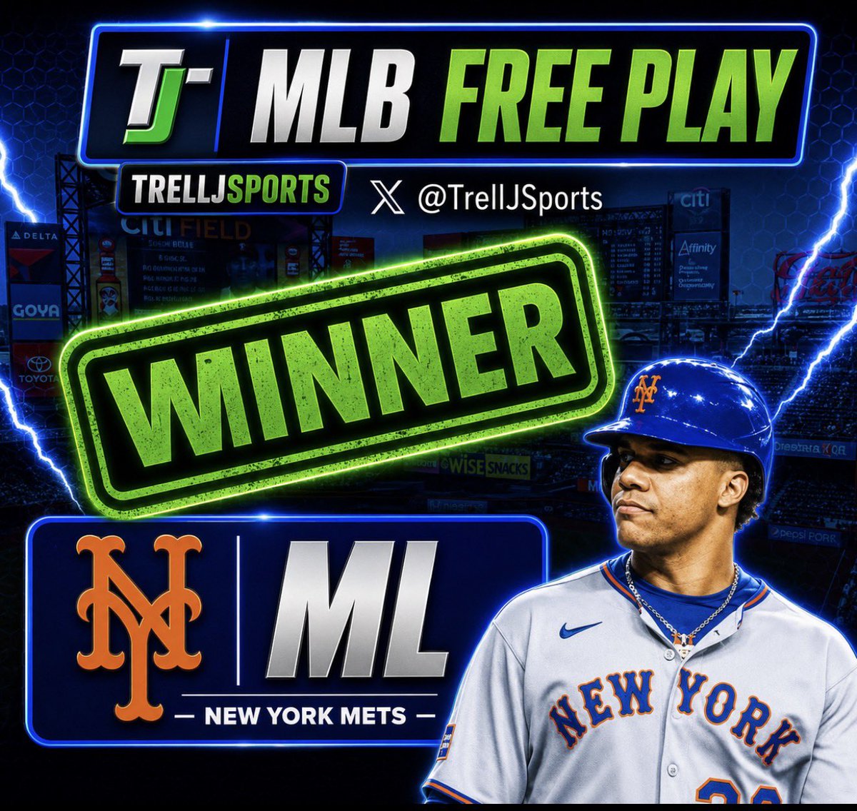 TrellJSports's tweet photo. ‼️ BANG BANG ‼️ 

💰 MLB FREE PLAY WINNER 💰

✅ New York Mets ML (2U) 💵

Like if you cashed with me 🧡

#LGM https://t.co/iuxEDAl1IN