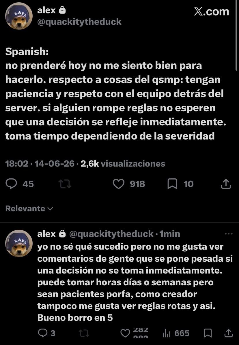 CallMeHide's tweet photo. Tengan tantita madre. Acaba de fallecer alguien cercano a él. 
Si creen que esto no tiene solución entonces no conocen a Quackity.
Que coraje que él haya tenido q explicar esto https://t.co/ptDnxIkHqW