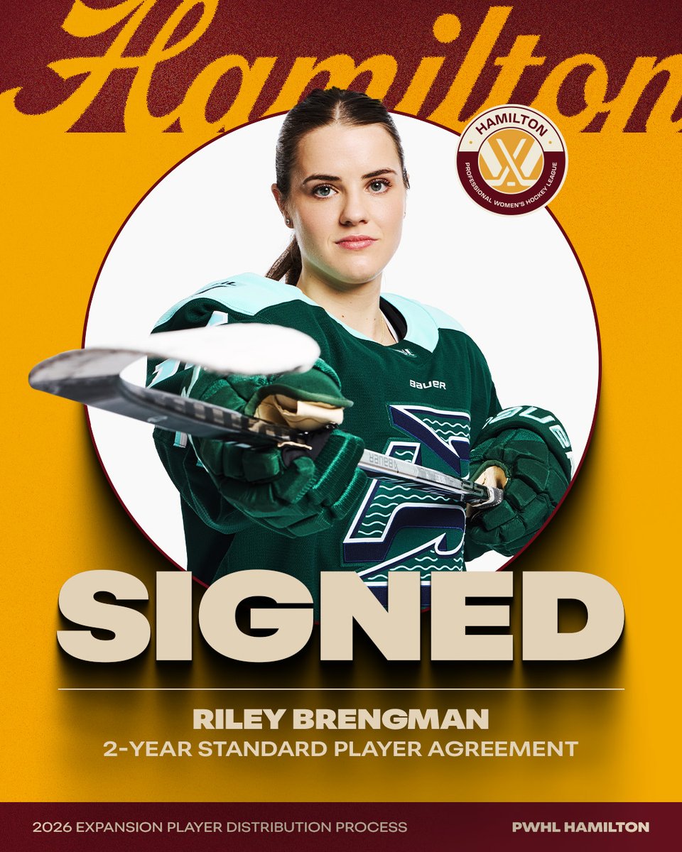PWHL_Hamilton's tweet photo. Blue line Brengman 😤

We’ve signed defender Riley Brengman to a two-year Standard Player Agreement!

📰 https://t.co/NrrOI6l5hH https://t.co/4SGQHDpyBc