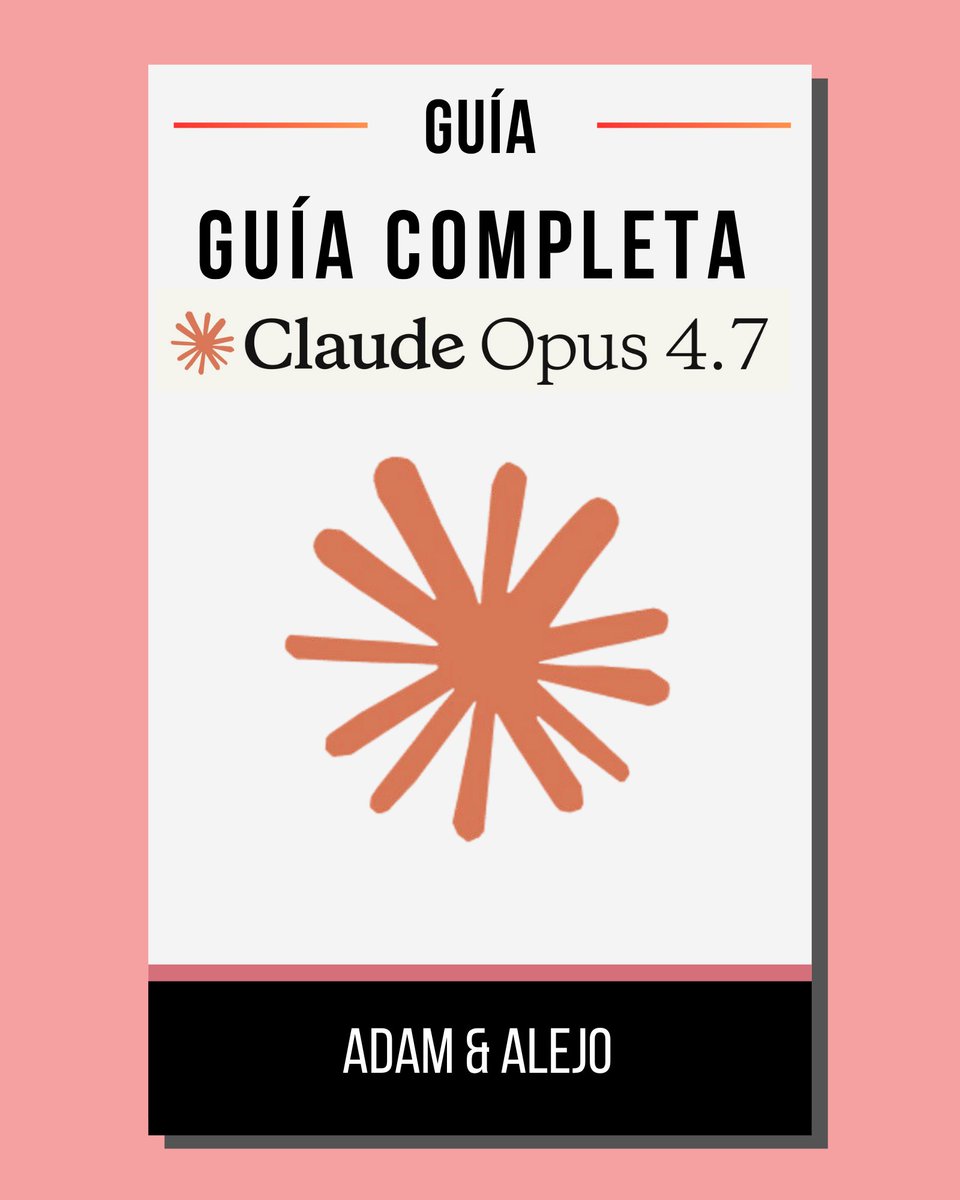 Adamaestr0_'s tweet photo. Claude Opus 4.7 es una Ferrari que estás conduciendo como si fuera un Ford Focus.

Por eso creé la guía definitiva de uso de Claude Opus 4.7 con todo lo que necesitas para exprimirlo de verdad.

12 capítulos. Prompts listos para copiar. Casos de uso reales. Automatizaciones. Cómo ganar dinero con él. Comparativa vs ChatGPT y Gemini.

¡GRATIS solo durante 24h!
Solo:

1. Dale like
2. Comenta "Opus"
3. Sígueme para recibir el DM