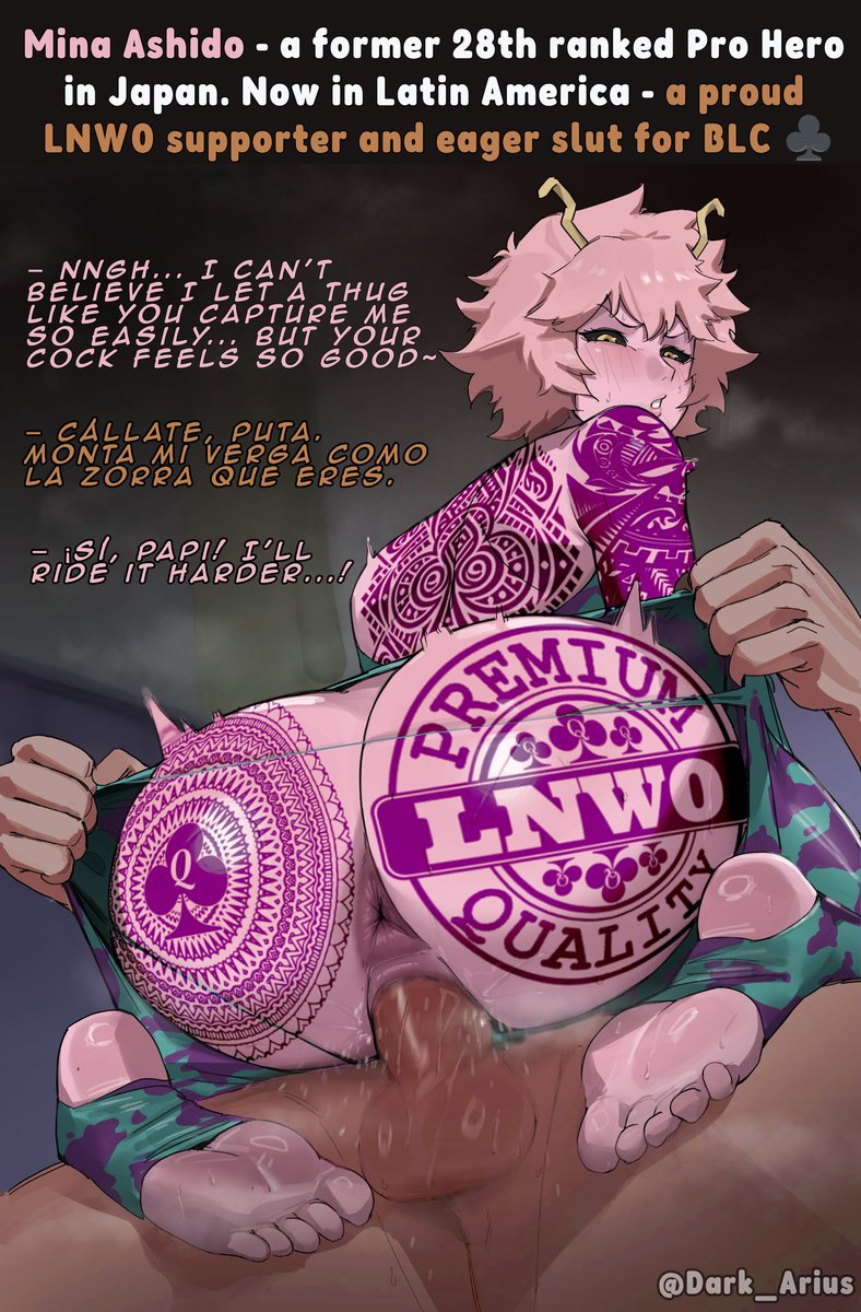 Dark_Arius's tweet photo. From pink alien hero to Bronzed slut 🇯🇵 -> 🇲🇽🇦🇷🇧🇷🇨🇴
Mina Ashido officially joined the right side! ♣️

#Bronzed #LNWO #Raceplay #Nationplay #BLC #QoC #Beaned #Caption https://t.co/vxMkl63wE1