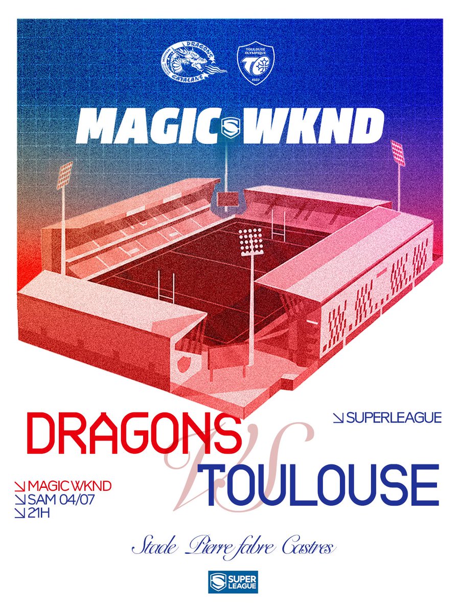 DragonsOfficiel's tweet photo. Le 𝐌𝐚𝐠𝐢𝐜 𝐖𝐞𝐞𝐤𝐞𝐧𝐝 approche 🪄
Les Dragons et Toulouse se donnent rendez-vous samedi à Castres pour une édition exceptionnelle du French Magic Weekend.

Retrouvez toutes les infos billetterie &amp; hospitalités ici 👉 https://t.co/mvOy1f2GQi https://t.co/TxJC4USeRR