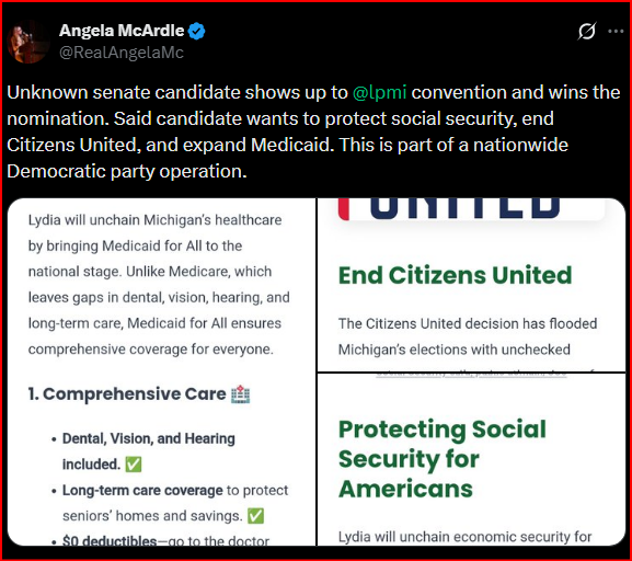 AngelaTC's tweet photo. Meanwhile, the war-mongering  GOP plant her team brought in has a Lt Gov who thinks grocery stores are poisoning you through your skin and wants to ban polyester.  

Once again proving these people are not smart, they are just organized bullies. https://t.co/QLz96k5CO0