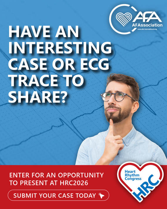 AtrialFibUK's tweet photo. 🚨 Do you have an AF case worth sharing? Submit to #HRC2026 Cases &amp; Traces for the chance to present at the UK’s largest heart rhythm conference. 📅 Deadline: 25 Aug 2026. https://t.co/Kw6t7uDtKP  #AtrialFibrillation #AF https://t.co/RQJomj2vRg