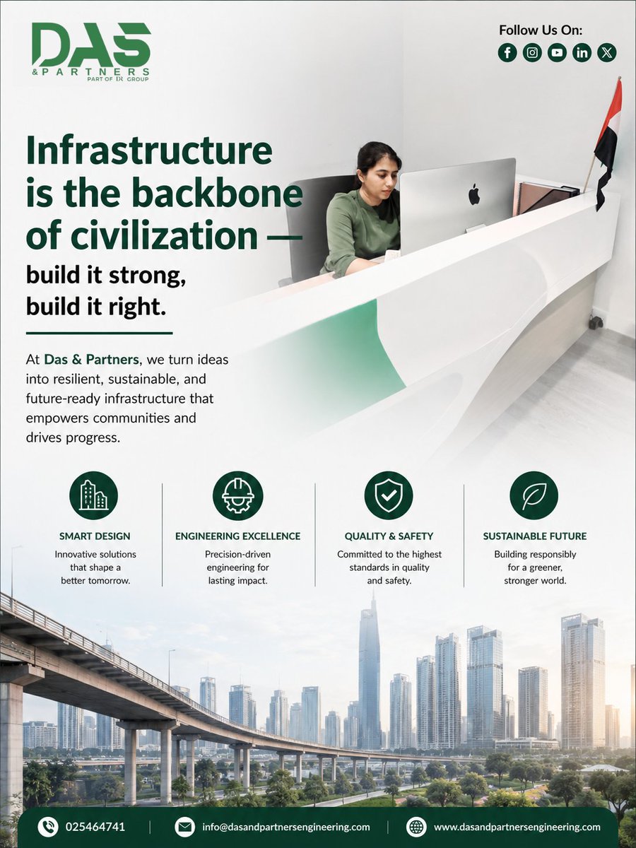 dasandpartners's tweet photo. ๐ Building the future with strong foundations.
#DASPartners #EngineeringConsultancy #UAEConstruction #ProjectManagement #NOCApprovals #AuthorityApprovals #BIMServices #EngineeringSolutions #ConstructionManagement #ProjectDelivery #TechnicalConsultancy #ArchitectureAndEngineering https://t.co/OuaWrdTIle
