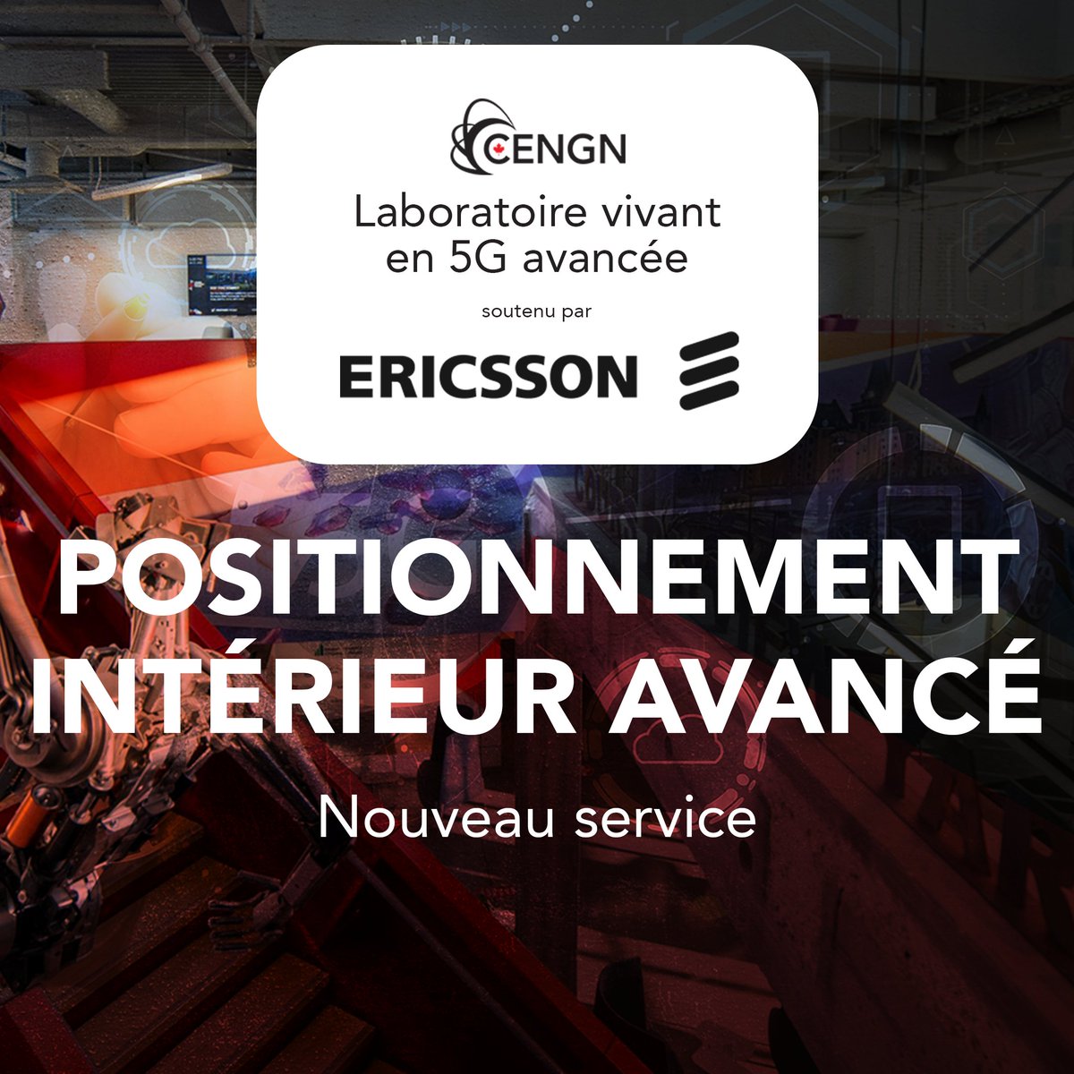 CENGNCanada's tweet photo. 🚀 Nouvelle offre de service! Le laboratoire vivant en 5G avancée de CENGN propose désormais le positionnement intérieur avancé. Validez vos solutions en IA, en robotique et en bâtiments intelligents sur des réseaux 5G de pointe. 

👉Postulez !  https://t.co/AZxtoSqLQx https://t.co/Thn4aLiiZq