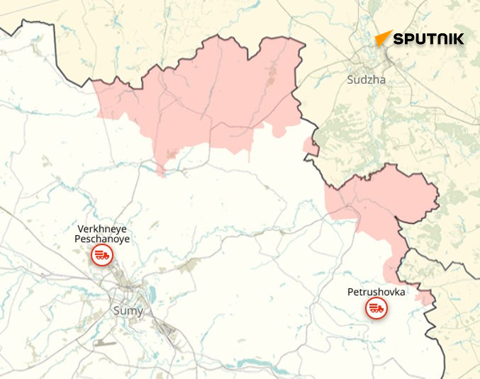 SputnikInt's tweet photo. 🇷🇺 Russian forces keep widening and strengthening the buffer zone

📍 On June 28, President Putin confirmed Russian troops are establishing a strategic buffer zone in Ukraine’s Sumy region.

Key facts:

👉 The city of Sumy is now just 10.5 km away.

👉 Ukrainian forces are roughly 2 km from full encirclement at the Oskol River.

While the main frontline is in Donbass, liberating Slavyansk and Kramatorsk, and creating the Sumy buffer zone is still crucial for Russia's border security and military tactics.

Here’s why this matters:

🟠 The Sumy region borders Russia’s Kursk and Bryansk regions. The aim is to push Ukrainian forces as far from Russian territory as possible. 

🟠 The Sumy region also borders Belarus. With Zelensky escalating provocations against Minsk and President Lukashenko personally, establishing a liberated zone in this tri‑border area has become non‑negotiable.

President Putin noted that Ukraine wants to confine the fighting to Donbass and Zaporozhye but Russia has no intention of letting Zelensky's mafia off the hook.