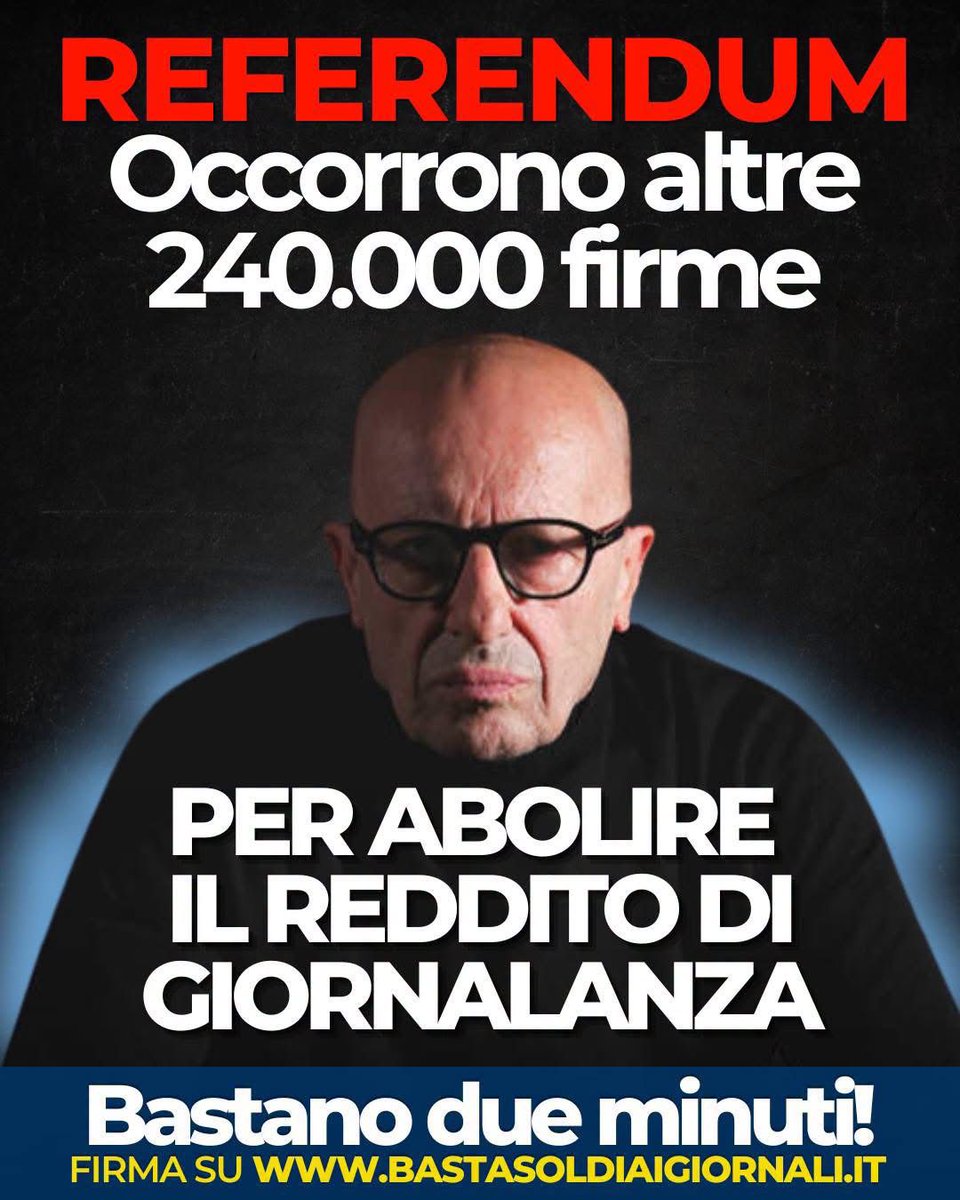 pieroomega's tweet photo. Forza, manca meno di un mese per abolire il finanziamento pubblico ai giornalai di partito. 
Se vogliono fare disinformazione o politica militante, se la paghino da soli. 
Firmate qui 👉 https://t.co/va3XLYxHQq https://t.co/ZcYhNSkJgK