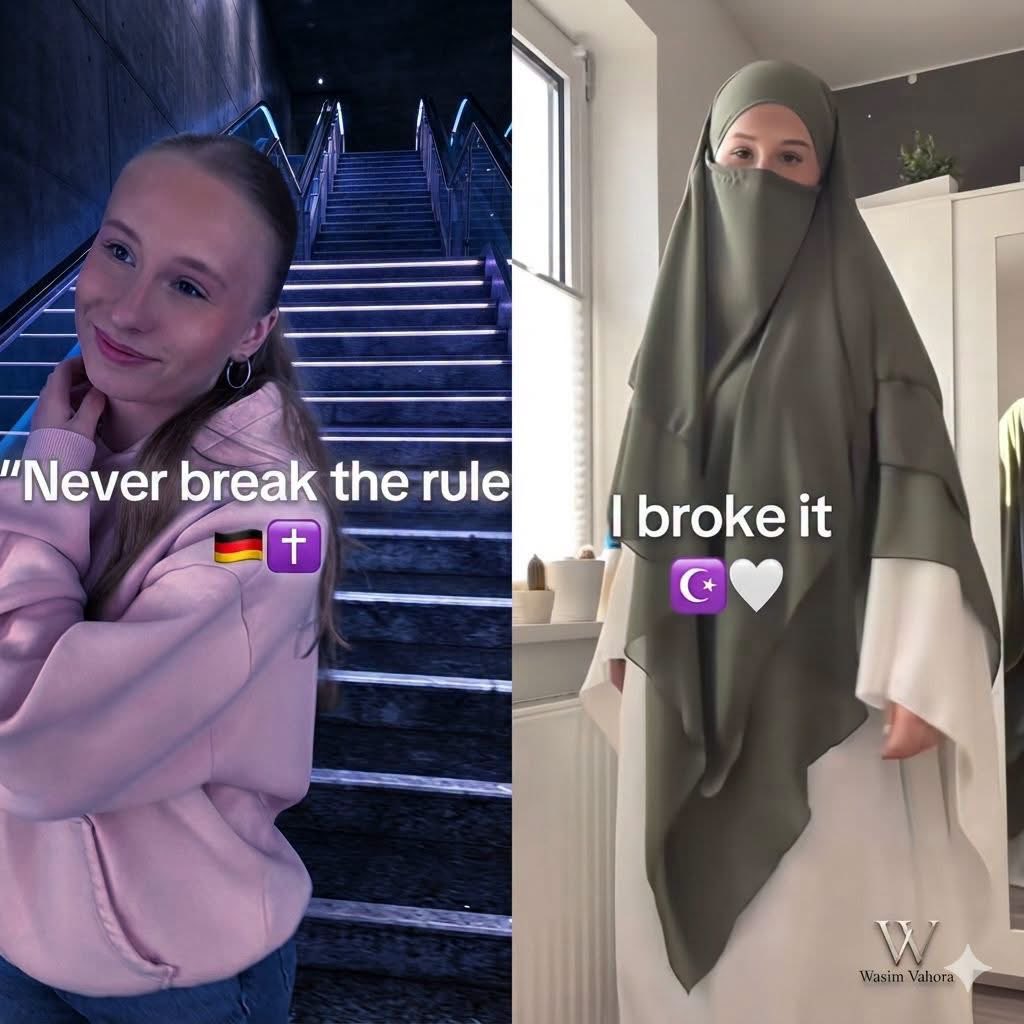 Miss_Halimatu's tweet photo. A German lady who converted to Islam:

> Never break the rule 🇩🇪✝️

> I broke it☪️🤍 https://t.co/GW5IEQCy1v