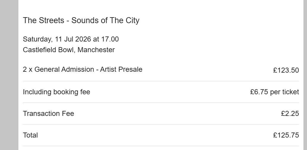 Frederic_hh's tweet photo. Looking to swap: 2x The Streets - Sounds of The City Saturday 11th July tickets FOR 2x Friday 10th July tickets @ Castlefield bowl or Thu 5th Nov @ WHP https://t.co/o52h8Wxbbg