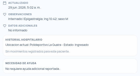 arturado's tweet photo. Gente  actualizada la lista  que tenemos.  Se agregó Observaciones al clickear sobre su familiar  -Viene de la data, que nos comparten - Y el Historial de Ubicacion de paciente (2da imagen).  Puede haber un margen de error, no está demas recordar que la gente en terreno está trabajando con los pocos recursos y en esta situación es propensa a errar. 

 En el transcurso del día se disponibilizara tambien una opción para informar sobre Mascotas extraviadas pero ahora  estamos trabajando con los centros de acopio y una herramienta para el personal de salud en el sitio. Les estaré informando, mientras para ubicar pacientes: 
Si pueden difundir.
https://t.co/5q7EGjOCRp