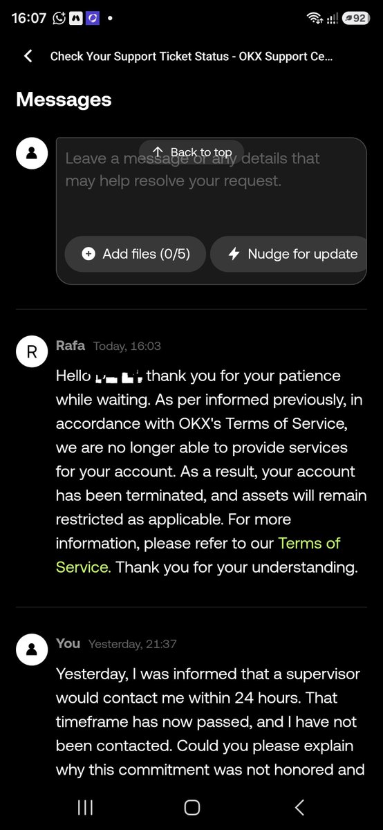 ethan_247's tweet photo. My experience with OKX Support

My account was frozen three months ago. I contacted support immediately to find out why, as I had been using the platform normally. I was told my account was under review and that I needed to wait for feedback, but no timeframe was ever provided.

For months, I kept following up, only to receive the same template responses saying my case had been escalated and was still under review. After more than two and a half months, I was finally told that my account had been terminated and that OKX could no longer provide me with services. However, they refused to tell me what I had supposedly done wrong, saying they could not disclose the reason and referring me to their Terms of Service, as if I was expected to guess which provision I had allegedly violated.

To make matters worse, my funds remain restricted. I cannot withdraw them, I have not been given a clear explanation for why they are being held, and the review has already been declared complete.

No reason. No transparency. No access to my own funds.

This experience has made me question how customers from different regions are treated. As an African customer, I cannot help but wonder whether we are being treated fairly, because this level of opacity and lack of transparency is unacceptable.

To anyone in Africa using OKX, please be cautious. This has been my personal experience, and I would never want anyone else to go through it.

If you've had a similar experience with OKX, please share your story.

#OKX #Crypto #Cryptocurrency #Bitcoin #USDT #P2P #CryptoTrading #CryptoCommunity #Blockchain #CustomerSupport #ConsumerRights #FinancialFreedom #Africa #CryptoAfrica #Transparency #AccountFrozen #CryptoExchange
