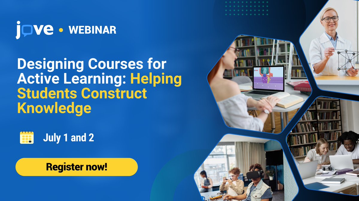 JoVEJournal's tweet photo. Active learning starts with intentional course design. Join the webinar to explore practical strategies for helping students move beyond passive learning, improve readiness, and engage in higher-order learning. Register: https://t.co/pTDZtcgTIs https://t.co/57VryednzO https://t.co/ljCqBtyBDJ