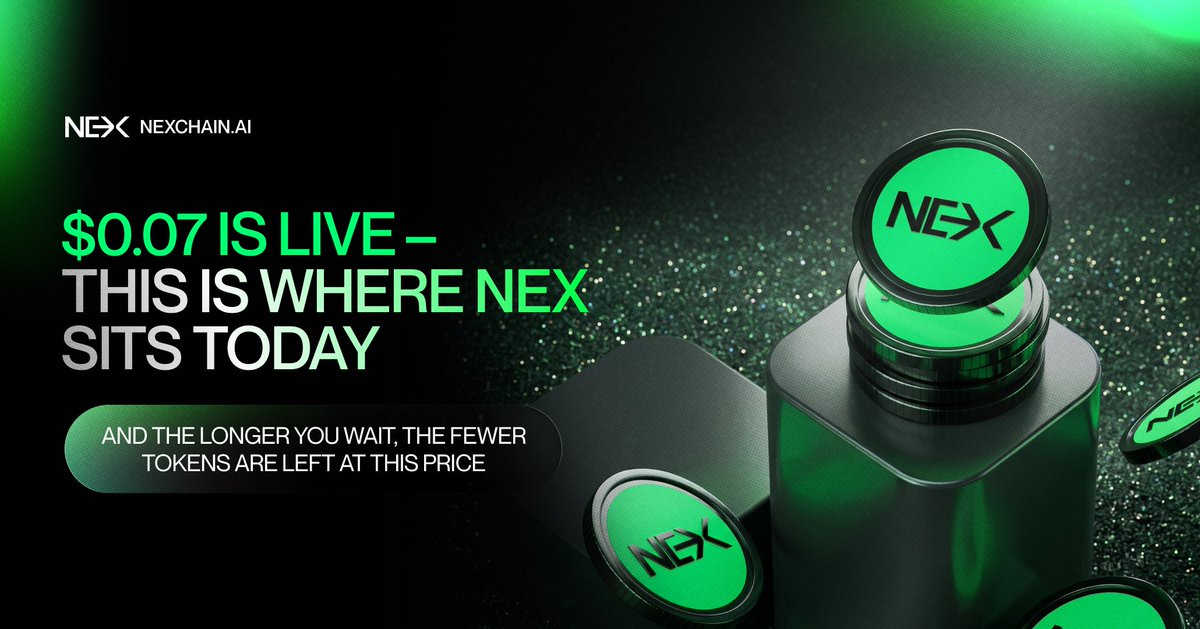 nexchain_ai's tweet photo. Where does the $NEX presale stand right now?

At $0.07 – one step up the ladder, with every stage opening higher than the one before it.
The entry in front of you today is the lowest one left.

👉 https://t.co/g85NJCJ8nf https://t.co/mZCxVz9Gna