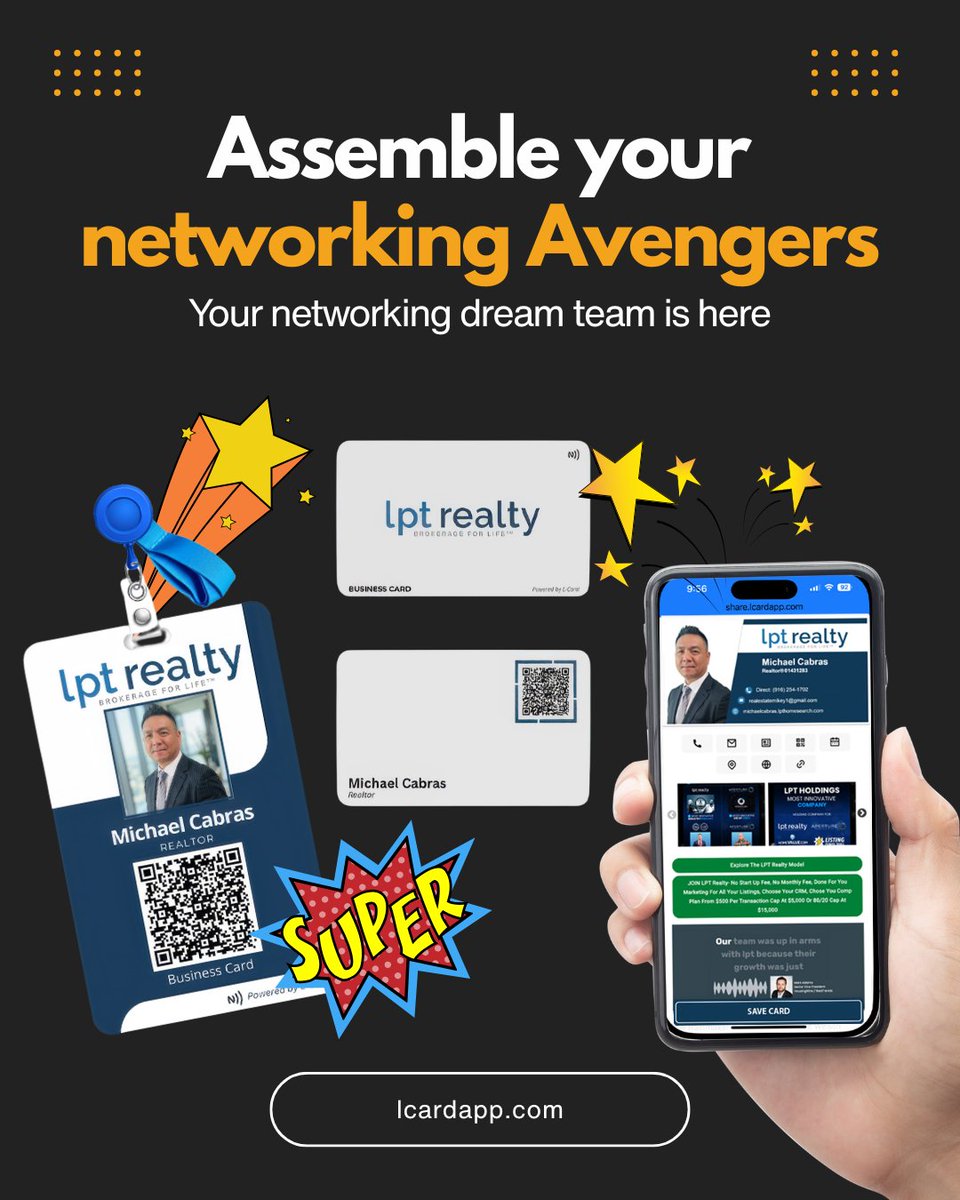 LCardApp's tweet photo. Every superhero needs the right gear. That's why the L-Card Suite combines a 📱Digital Business Card App, an⚡ NFC Tap Card, and an 🎟️ NFC Badge—giving you multiple ways to share, connect, and leave a lasting impression.

🔗 https://t.co/kcHdgGqfeG

#digital #businesstool https://t.co/toq1ydj7lB