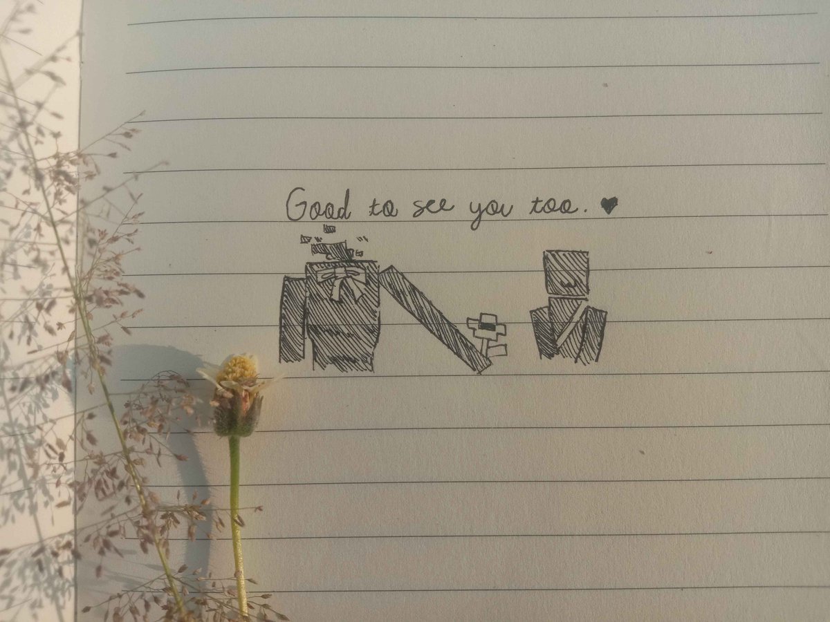 Wanderer_dotJar's tweet photo. @messengerdotjar [ Wanderer was taken back slightly by Messenger's haste movement but soon felt flattered by it's approach. ]

:-) !!
[ It then left one last note to Messenger and a flower it picked, waving one last time before disappearing. ] https://t.co/cql5AJRBd6