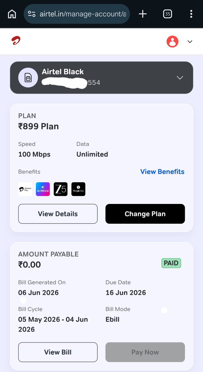 Esp1Puissance's tweet photo. Fraud!!! @airtelindia is cheating its customers, recently I had installed Airtel Xstream Fiber in my home and after 3 months I am starting to face issues with it, they promised me that I will be getting 100mbps of speed and "Unlimited data" but it isn't true, out and out scam. https://t.co/Fq5vTH5Iz8