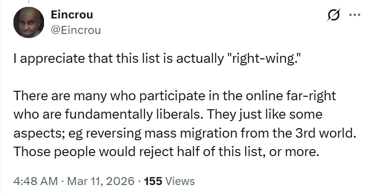 Eincrou's tweet photo. @PositivFuturist Yes, the online far right has many “former” liberals hanging around.

Their worldview isn't right-wing and they enjoy/support many aspects of the ongoing full-scale civilizational collapse. https://t.co/gaeEOijKHp