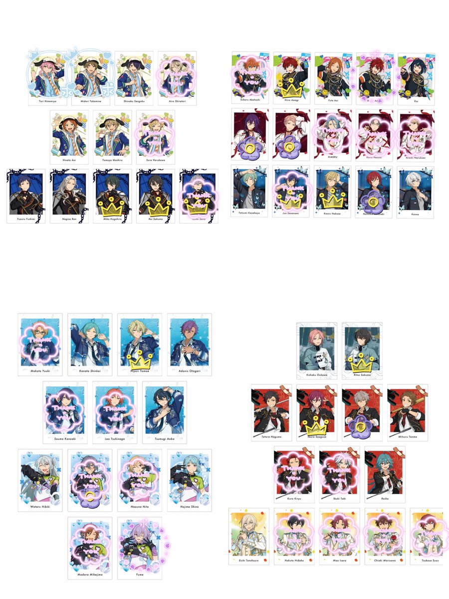 COCOA_tw0504's tweet photo. 【交換譲渡】あんスタ ぱしゃっつ エクストラ
シャッフルユニット P.A.shots!! Extra

譲）画像参照
求）燐音・ユメ > 桃李・翠 or 定価+送料

6box予約済
👑は燐音のみ
🌸は燐音>>ユメのみ
譲渡は無印のみ
桃李・翠は同数求め
お気軽にお声かけください https://t.co/vMu9RsqYap