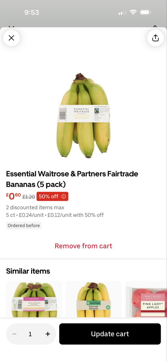 Malcahtweets's tweet photo. @UberEats this is onsale. But the cart won’t show the sale price. Absolutely impossible to try to get an agent to discuss this because when you click help the only option is to click on a previously paid order (which I did and the agent hung up on me). https://t.co/q6YBY7wJMs