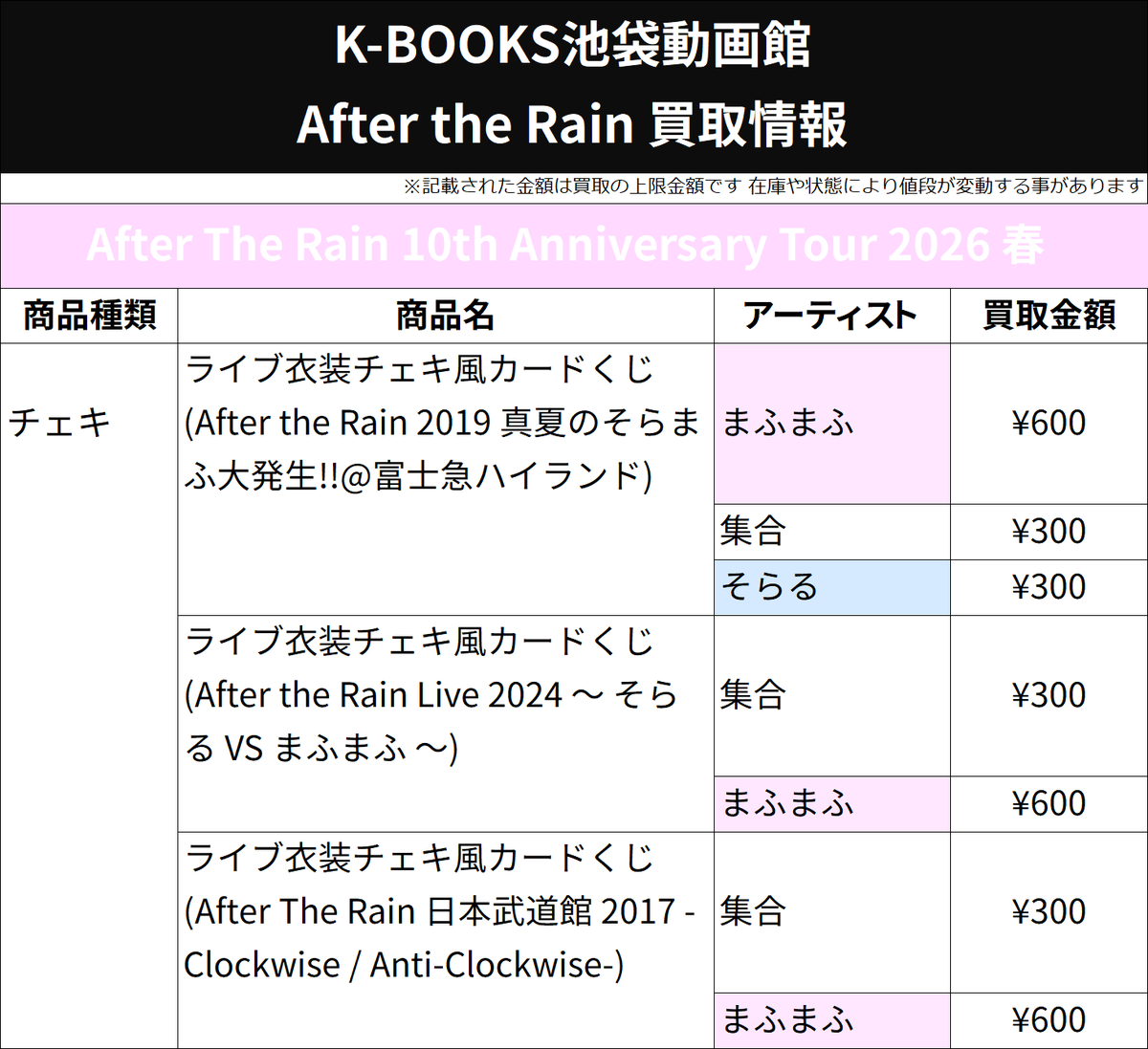 買取情報】 ☔ AftertheRain☔ 10th Anniversary Tour 2026 春 ライブ