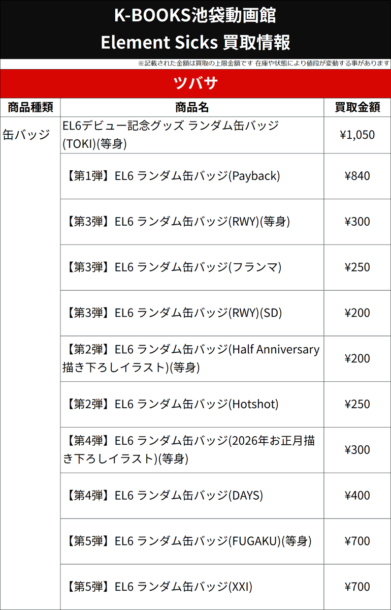 買取情報】 💎Element Sicks💎 ❤️ ツバサ さん ❌👅❌ 缶バッジ 各種
