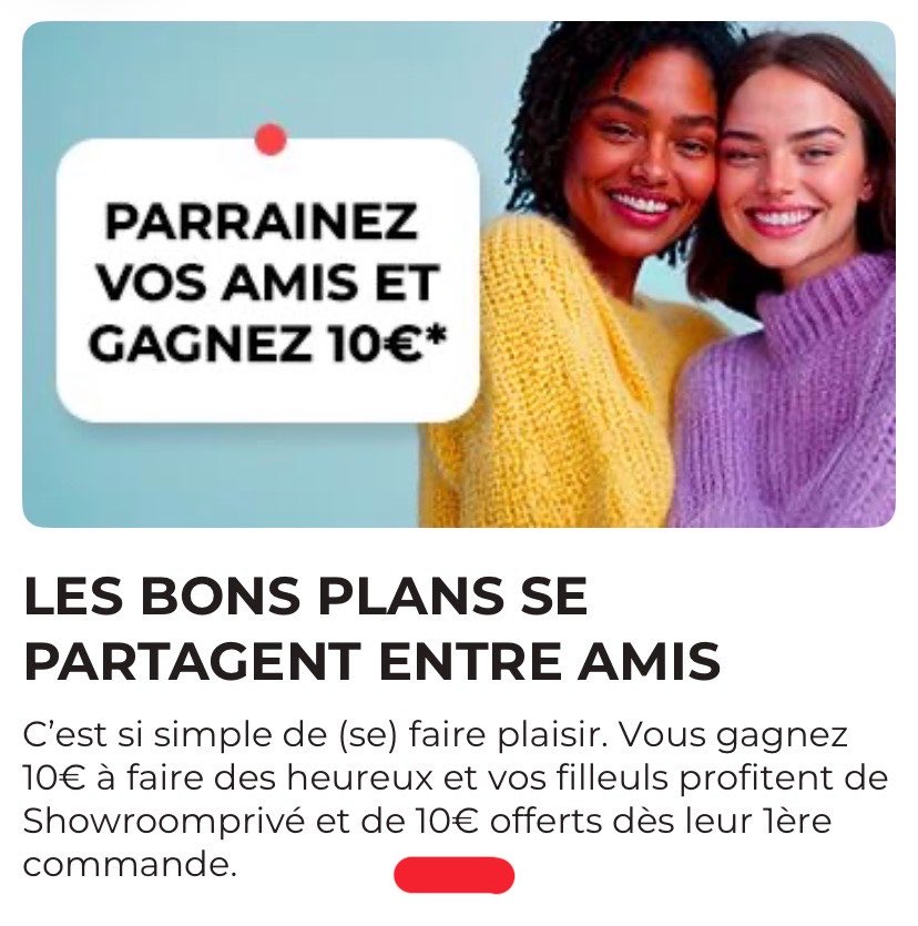 ParrainBoursoB's tweet photo. 🛍️ C’est les #Soldes ! Profitez-en pour faire encore plus d’économies sur @ShowroompriveFR.
🎁 En vous inscrivant sur Showroomprivé avec le code : NICACGFK 👈 vous bénéficiez de 10€ offerts pour compléter vos bonnes affaires !
#ShowroomPrive #Soldes https://t.co/DWUbS28qFL