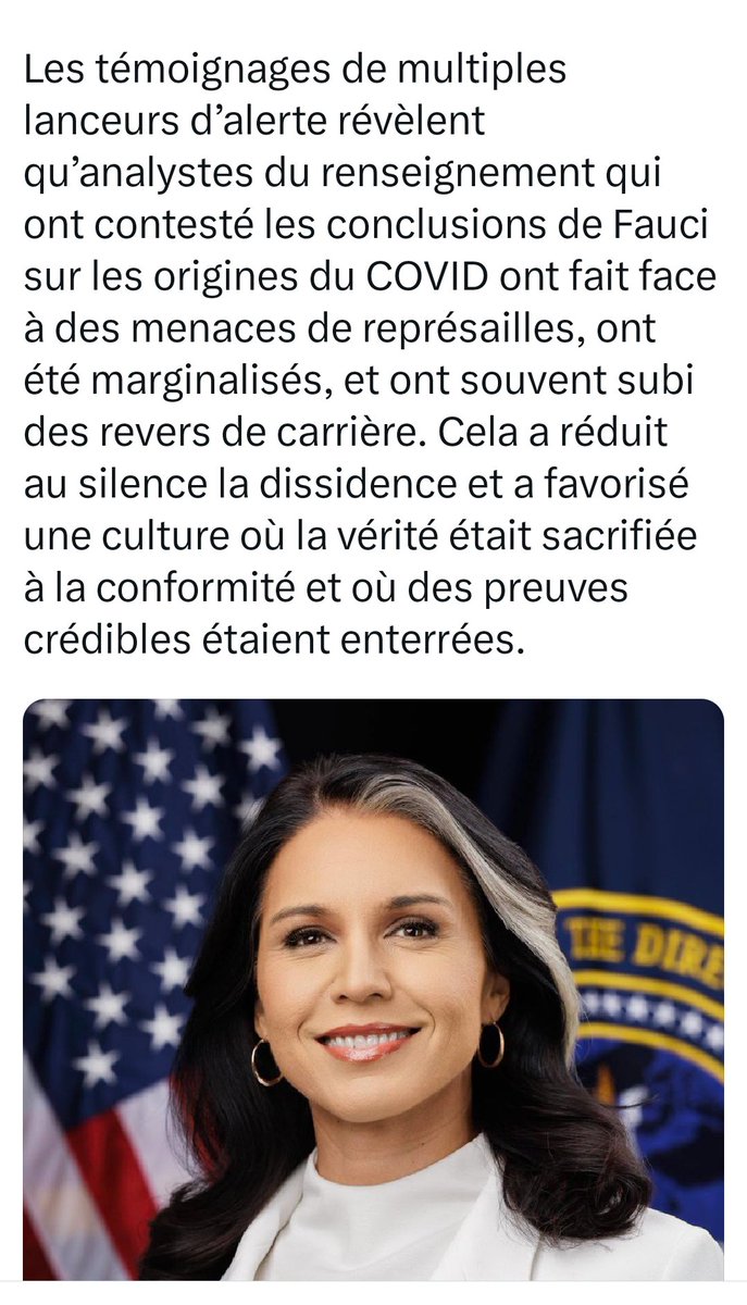 barbelon's tweet photo. @mum89000 @TrumpFrance @LaColitruche @philippejuvin Juvin a compris à retardement qu'il avait eu tout faux en se faisant l'agent propagandiste du lobbyiste de l'Elysée.
Désormais on sait (voir les révélations de Tulsi Gabbard) que le prétendu Arn-m "vaccinal" est un poison délibérément injecté à des gens sains. 
Juvin se rattrape. https://t.co/zdBJwPFUPp
