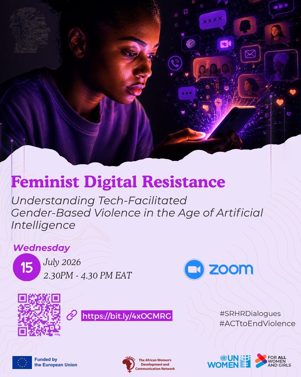 FemnetProg's tweet photo. Explore how tech-facilitated gender based violence is reshaping digital spaces and experiences.

Join our Teach-in Session on Feminist Digital Resistance for a space of dialogue, learning, and feminist strategies to create safer online environments.

🗓 Wednesday, 15 July 2026
⏰ 2:30–4:30 PM (EAT)

🔗 https://t.co/vs0VpEkEfI

#SRHRDialogues #ACTtoEndViolence