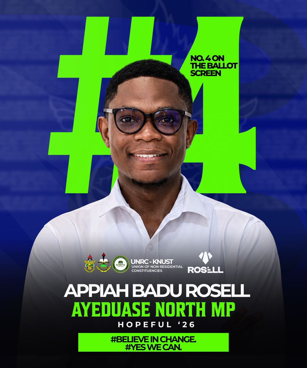 Rosell_ab's tweet photo. As we go to the polls tomorrow let’s not forget to vote Appiah Badu Rosell as Ayeduase North MP

#BelieveInChange https://t.co/iSACBSuazR