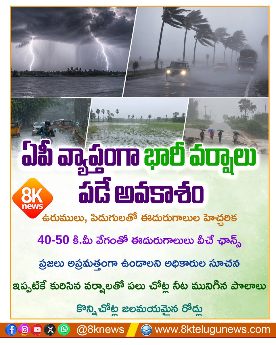 8Knewstelugu's tweet photo. ఏపీ వ్యాప్తంగా భారీ వర్షాలు పడే అవకాశం l 8Knews
#AndhraPradesh #APWeather #HeavyRain #RainAlert #8KNews https://t.co/iWtPfkaCL9
