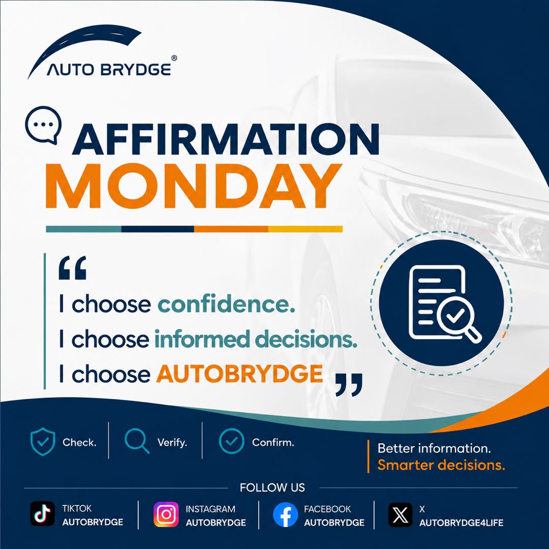 AUTOBRYDGE's tweet photo. Confidence starts with knowing.

Before you buy your next car, let’s take a moment to check, verify, and confirm.

Ready to buy smarter? Start with us. 🚗

#AUTOBRYDGE #buycarswithconfidence #carbuyingnigeria #usedcarsnigeria #vehicleinspection #carverification #autotips https://t.co/V58tWVN6DW