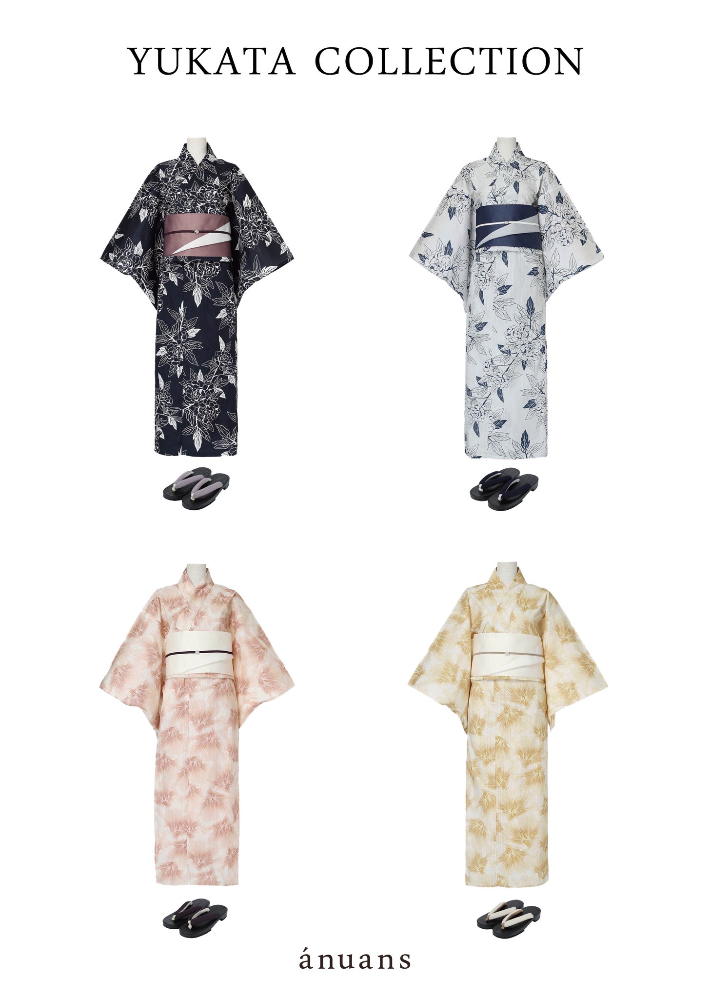 anuans mist bloom yukata set - YELLOW Mint O0228Z Vintage Japanese