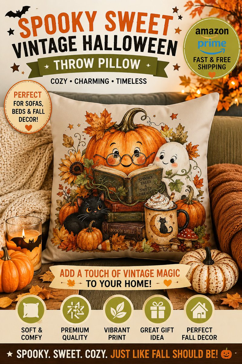 TammyDevoll's tweet photo. Cozy up your fall decor! 🎃✨ Bring vintage charm to your sofa with our new Spooky Sweet Halloween Throw Pillow. Fast &amp; free Prime shipping!➡️ https://t.co/2O6q3gVGyR 🎃  #HalloweenDecor #VintageHalloween #FallVibes #SpookySeason https://t.co/nmRHg2Vj5Z