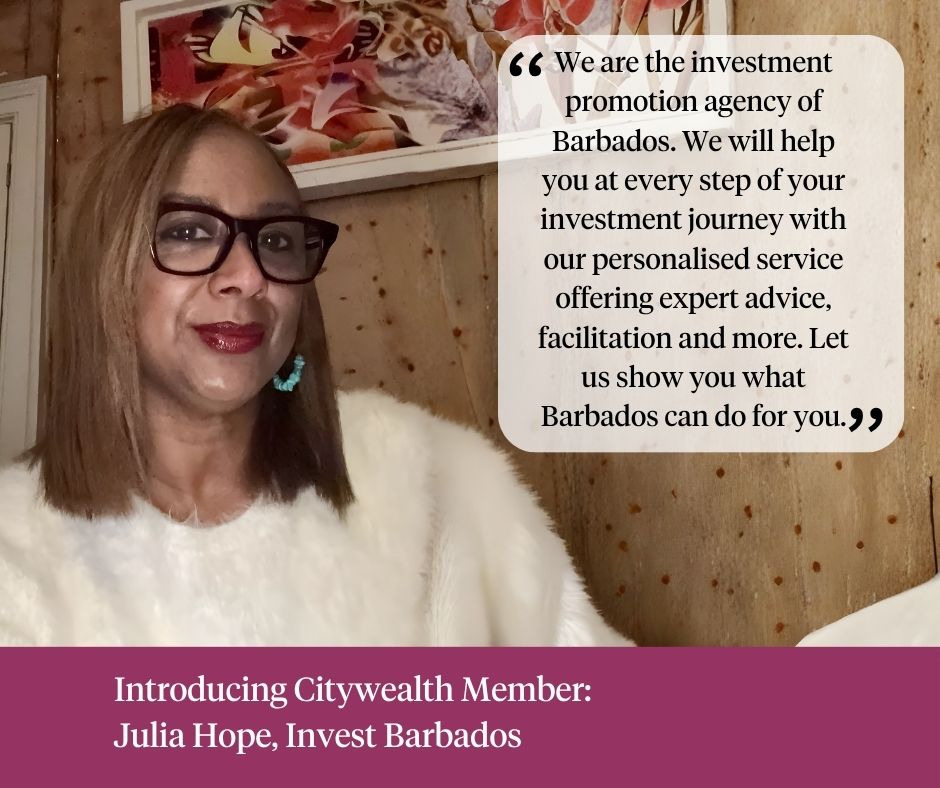 Citywealth's tweet photo. Introducing Citywealth member Julia Hope, @BarbadosInvest 

Julia is the Invest Barbados London contact.

To find out more about Julia, check out her Leaders List profile here https://t.co/HyaRtdUdzR

#Citywealth #privateclient #lawyers #investmentmanagers #PrivateWealth https://t.co/UqOO9ded0A