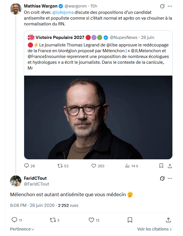 FredKingVII's tweet photo. @FaridCTout @wargonm Ok... donc... puisque M. Wargon est réellement médecin...

ça signifie donc que Mélenchon est réellement antisémite.

Ok, merci, j'avais un doute... maintenant, il n'y a plus de doute, c'est une certitude.

Un grand merci Farid https://t.co/w145wTSvUi