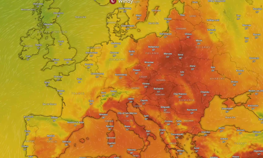 dretireves's tweet photo. Mapa de la calorassa a tota Europa. Font: CGTN Europe https://t.co/GUgVo79xak