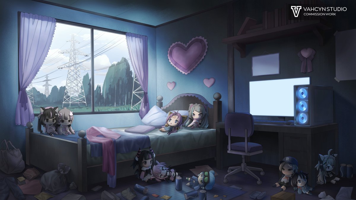 VahcynStudio's tweet photo. New background commission showcase! 

look at the plushies scattered around with their dreamy vibes✨
#vtuberassets #vtuber #VGenComms https://t.co/Pd5u7I1Mb6