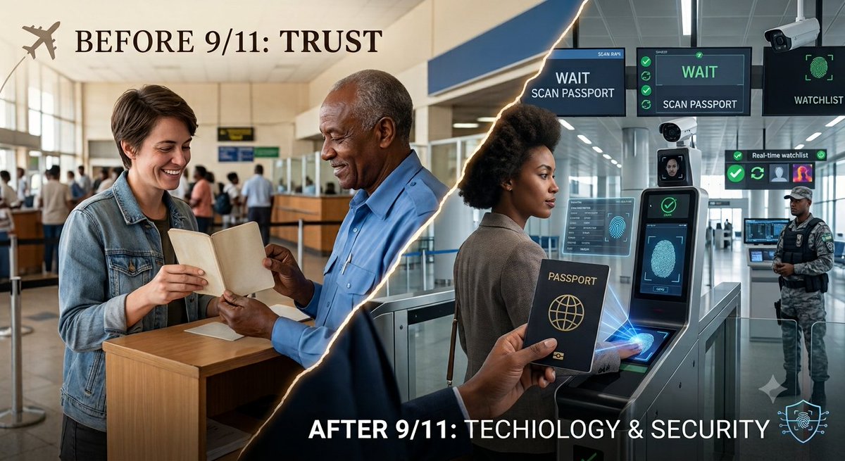 aschalk_f's tweet photo. One tragic day. One global shift.
9/11 transformed travel documents from paper stamps to biometric chips and turned immigration into interconnected intelligence.
The world never checked ID the same way again. ✈️🔍 https://t.co/RiHi2ltyvU
