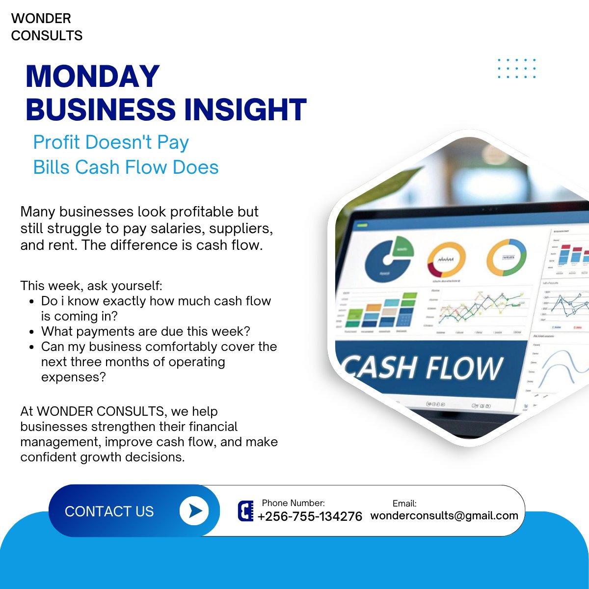 WonderConsults's tweet photo. 💰WONDER CONSULTS | Monday Business Insight
Profit Doesn't Pay Bills—Cash Flow Does.

What's one financial challenge your business is facing this week? Share it in the comments or send us a message. https://t.co/XCZHS8bKk6
