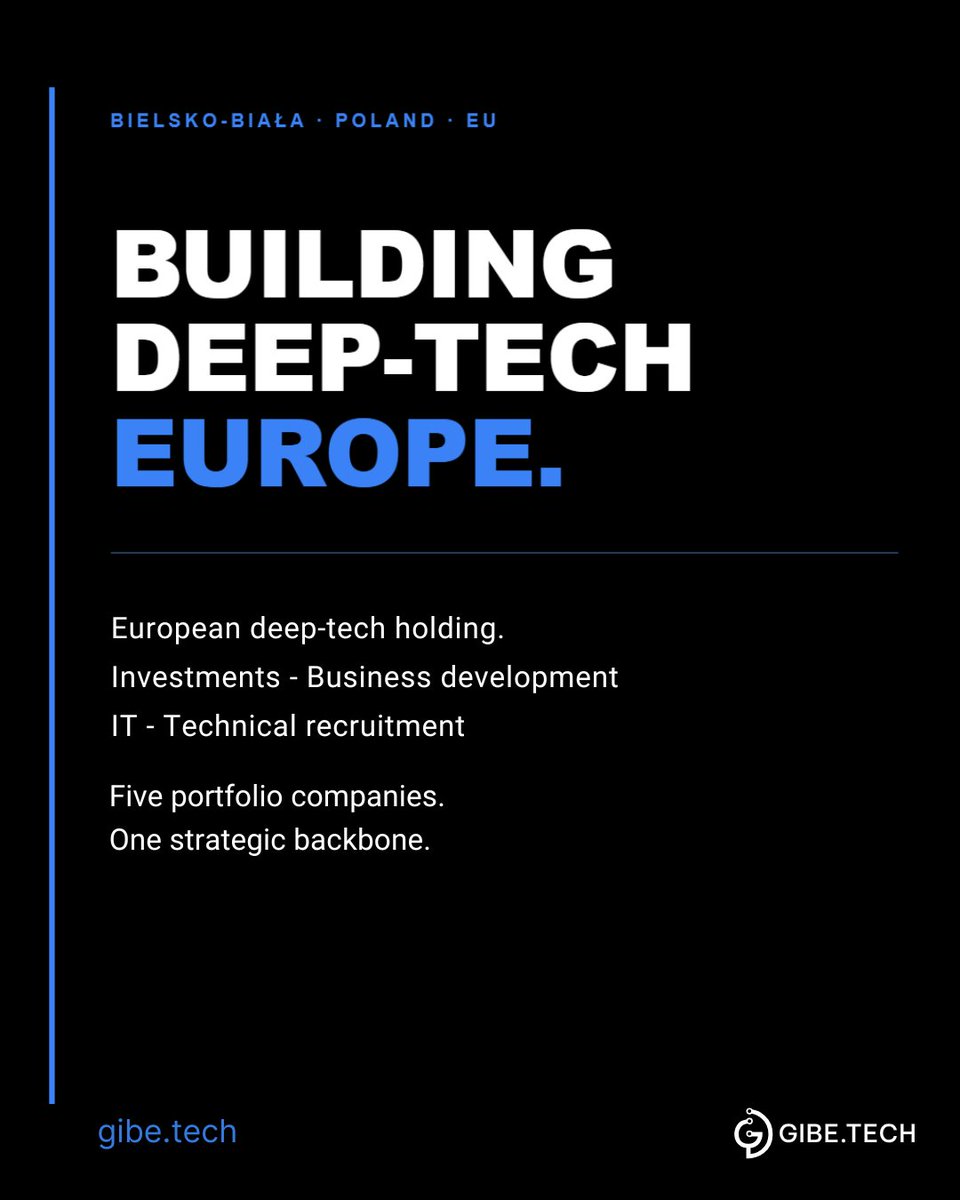 GIBE_TECH's tweet photo. 5 companies. One deep-tech holding. 
The complete UAV value chain – built in Silesia, Poland, operating across Europe.
R&amp;D → component manufacturing → B2B distribution → retail
Plus: investment · business development · IT · technical recruitment
This is https://t.co/33IdiX5hjo https://t.co/Yrt5RjQ4cJ