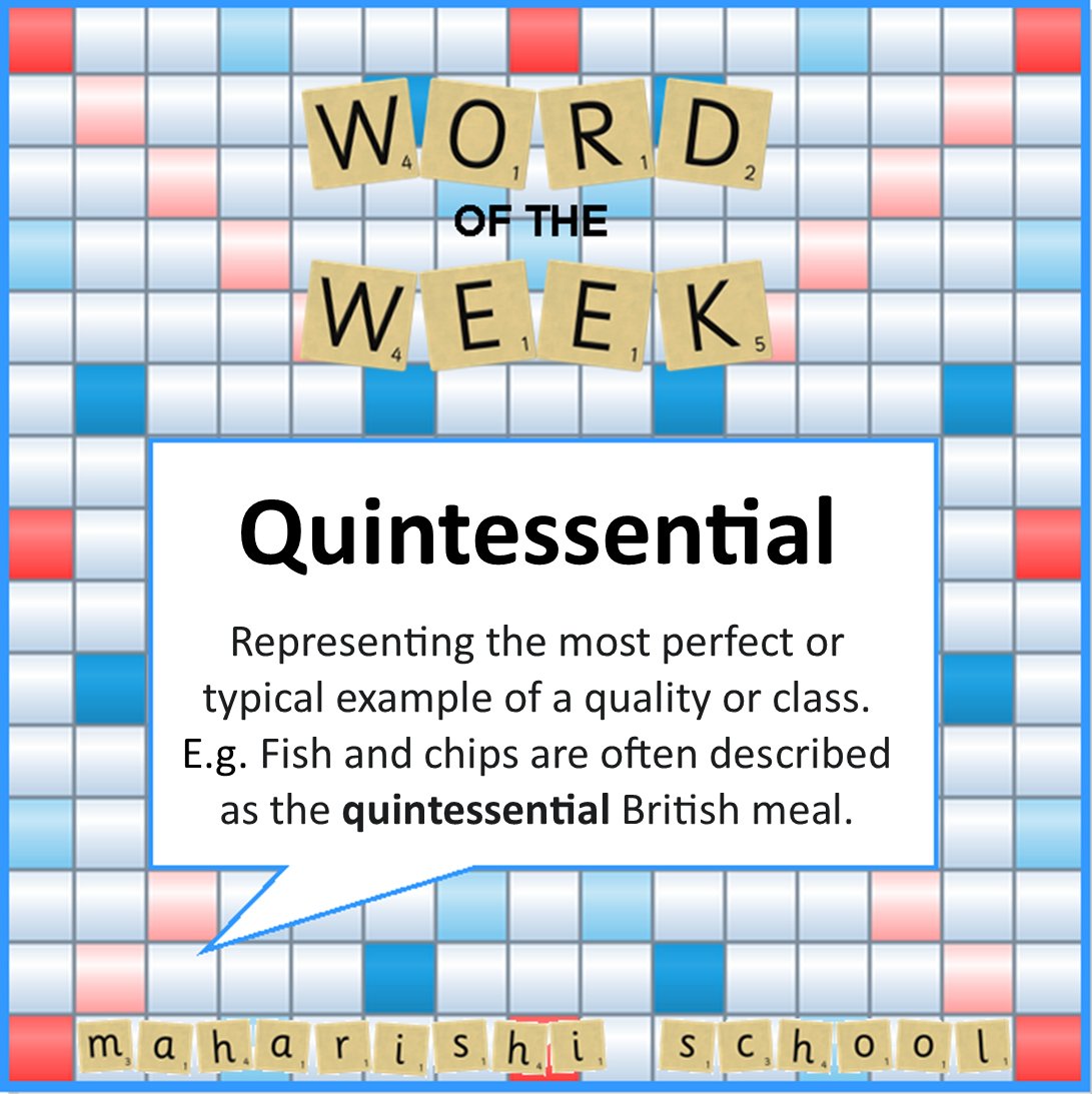 MaharishiSchool's tweet photo. This week’s Word of the Week is ‘Quintessential'.
Our students will learn to read the word correctly, spell it and understand its meaning.
#WordOfTheWeek
#Quintessential
#vocabulary https://t.co/eY8OEJBjJs